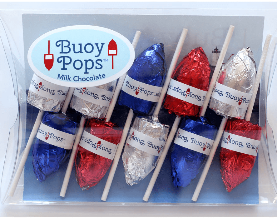 Ten milk chocolate Buoy Pops arranged for gifting